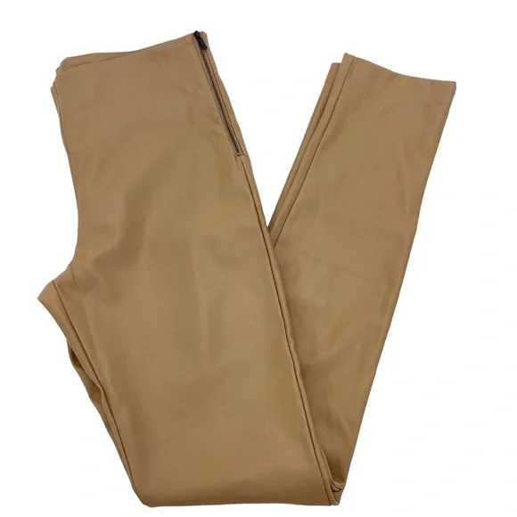 Zara Faux Leather Stretch Pants Large Camel - Picture 15 of 16